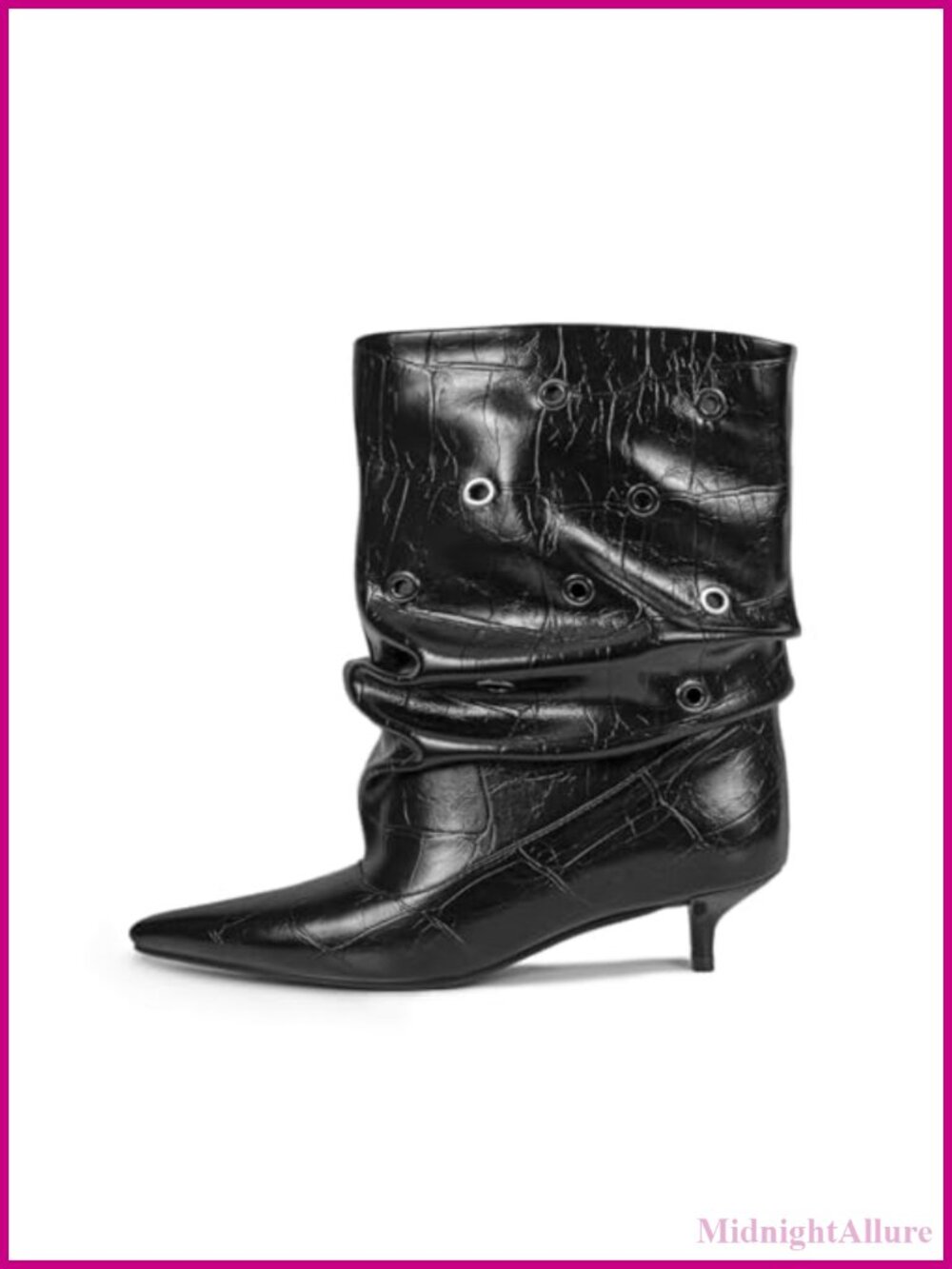 Women's Slouchy Ankle Boots Wide Calf Kitten Heel Pointed Toe Faux Leather Pull